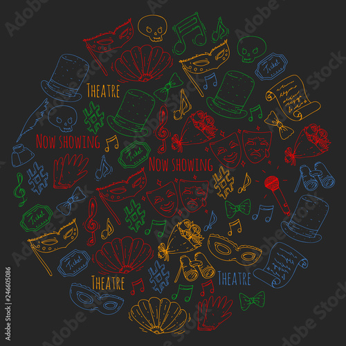Theatre vector illustration. Entertaiment, cinema, stage, event. Background for banners, posters.