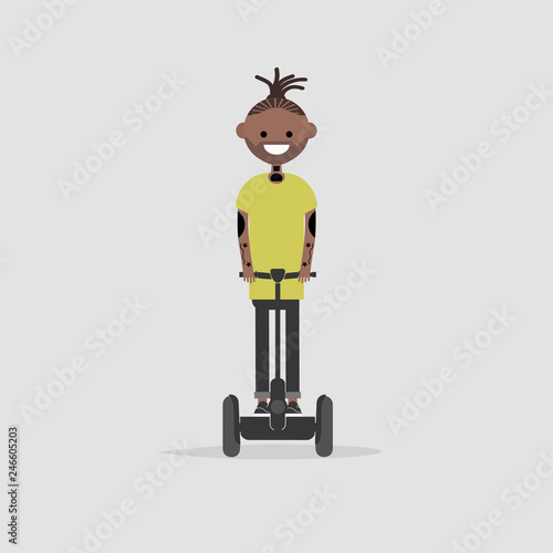 young character riding on segway. Vector flat cartoon illustration