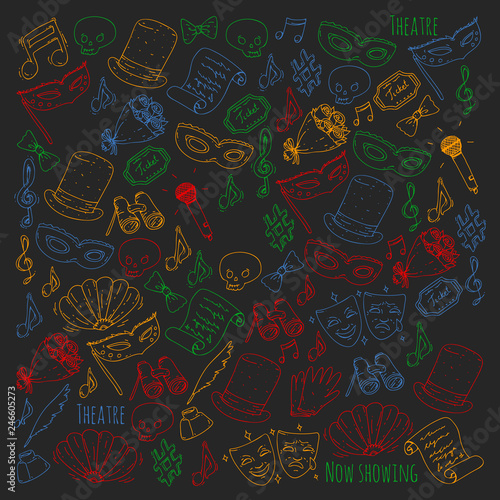 Theatre vector illustration. Entertaiment, cinema, stage, event. Background for banners, posters.