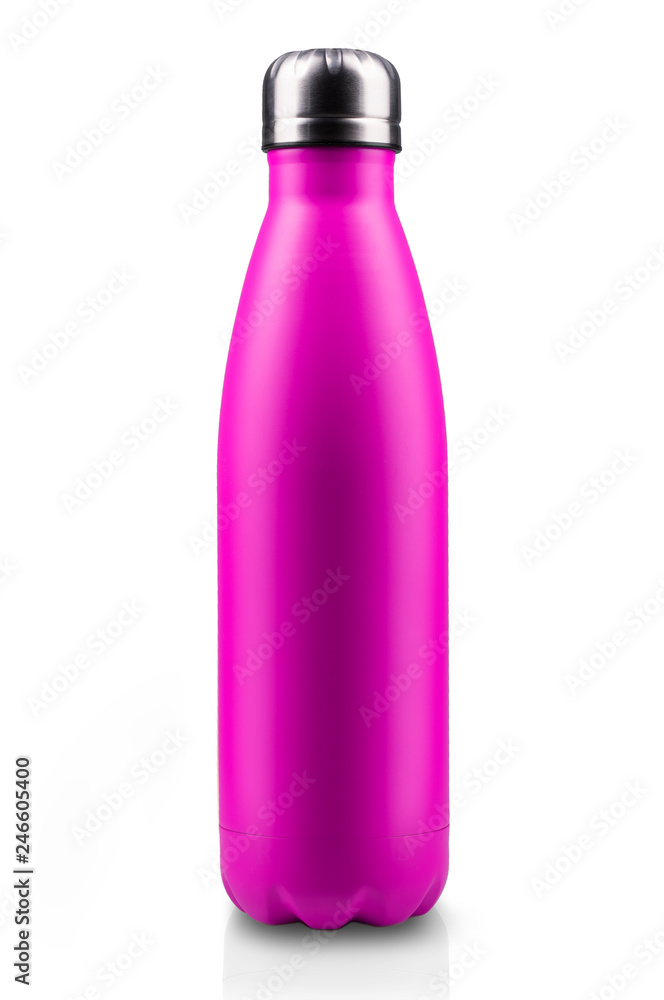 Empty stainless thermo water bottle close-up isolated on white background. Empty stainless thermo water bottle close-up isolated on white background.