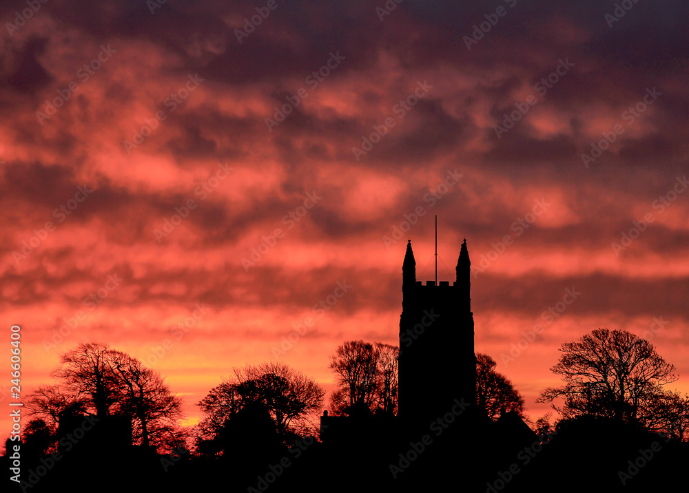 Fiery Sunset, Maker Church, Mount Edgecumbe, Cornwall