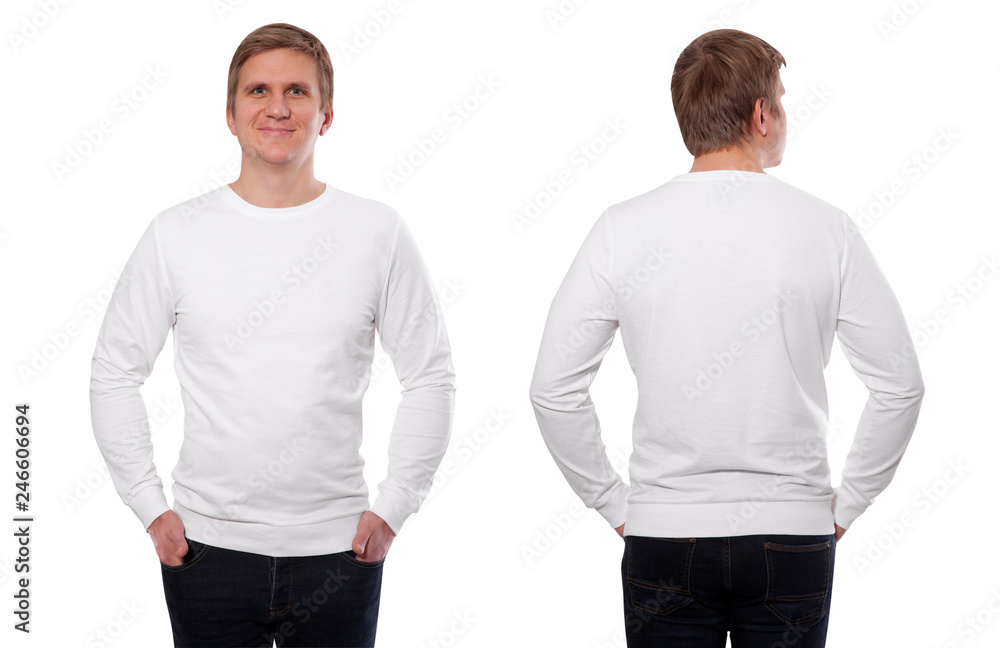 young man in white sweatshirt, white hoodies front and rear isolated on white background. mock up young man in white sweatshirt, white hoodies front and rear isolated on white background. mock up