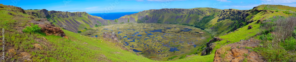 The volcanic crater of the Rano Kau, Easter Island, Chile