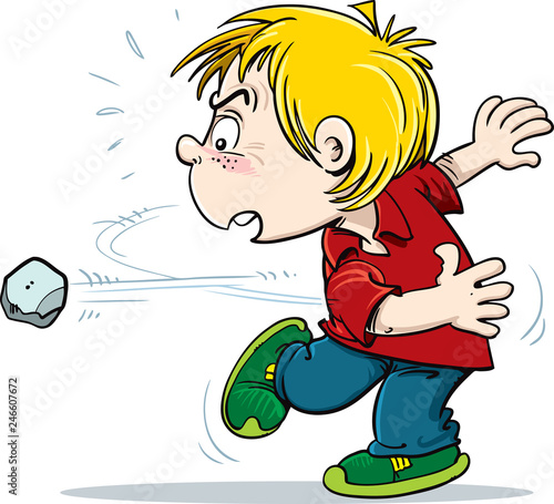 child throws a stone