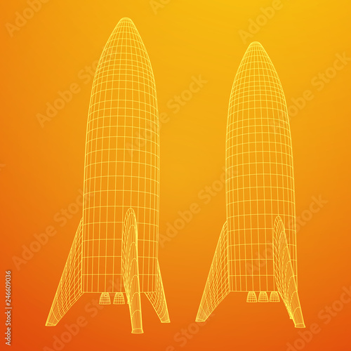 Modern Rocket Ready to Launch. Abstract model wireframe low poly mesh vector illustration