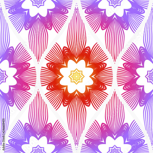 Seamless Line Geometric Floral Pattern. Abstract Geometry Flower. Vector Illustration. Interior Decoration  Wallpaper  Presentation  Fashion Design. Purple gradient color