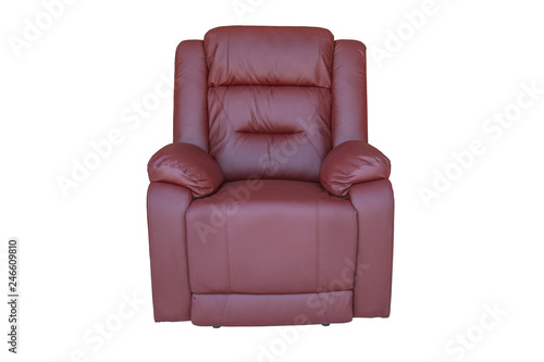 Wine red sofa recliner isolated on white background