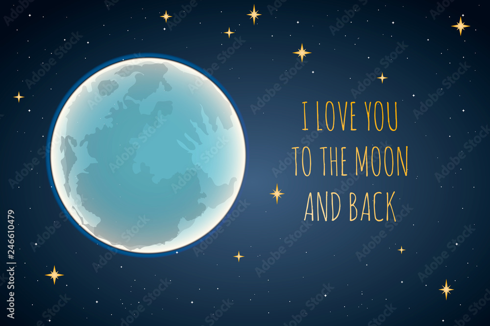 Fototapeta premium I love you to the moon and back, vector illustration.