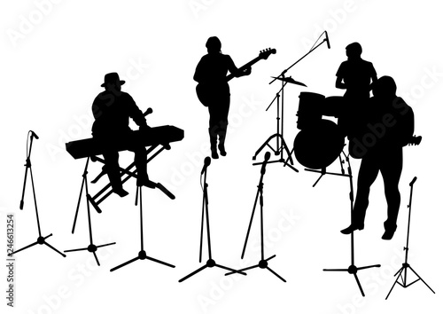 Music man whit jazz band on white background