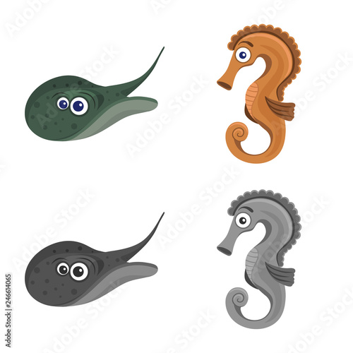 Isolated object of sea and animal icon. Collection of sea and marine stock symbol for web.