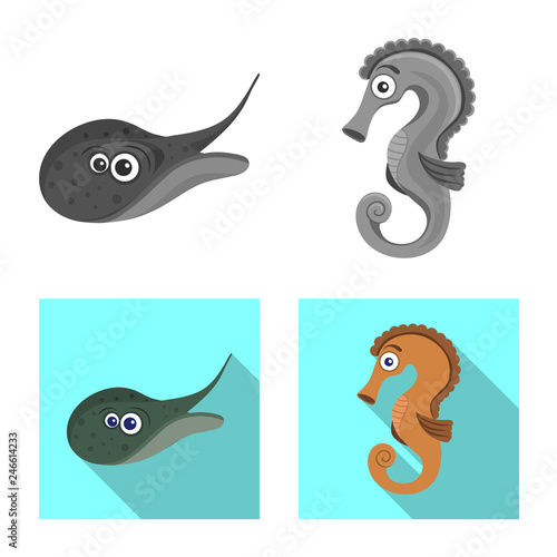Vector design of sea and animal icon. Collection of sea and marine vector icon for stock.