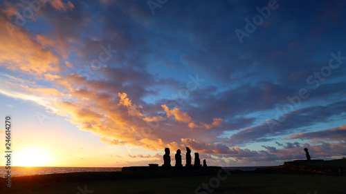 Ahu Tahai's moai at sunset, Hanga Roa, Easter Island photo