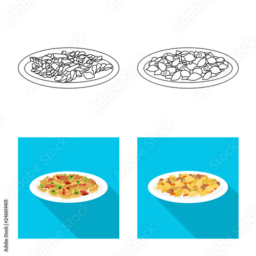 Vector design of pasta and carbohydrate logo. Set of pasta and macaroni stock symbol for web.