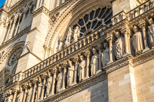 facade of notre dame de Paris, medieval cathedral (church) in paris, france