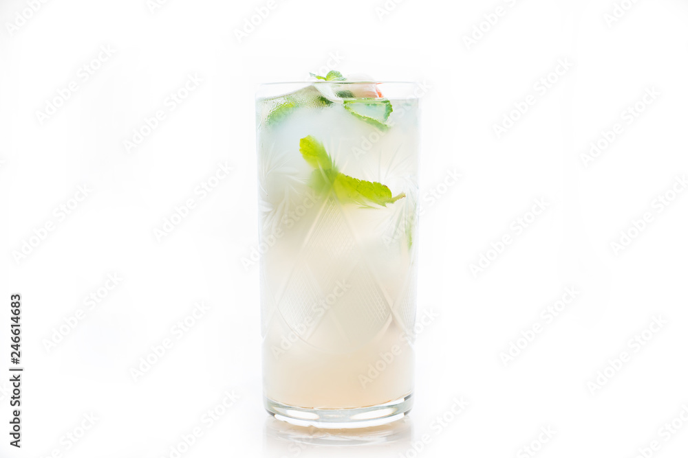 Fresh lychee mojito isolated on white. Selective focus. Shallow depth of field. Fresh lychee mojito isolated on white. Selective focus. Shallow depth of field.