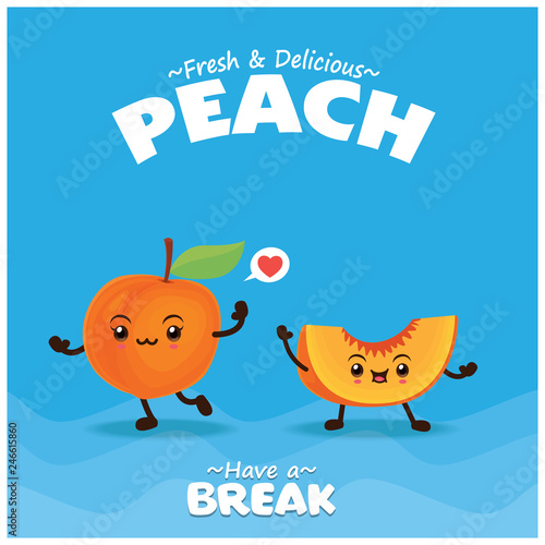 Vintage fruit & food poster design with peach character.