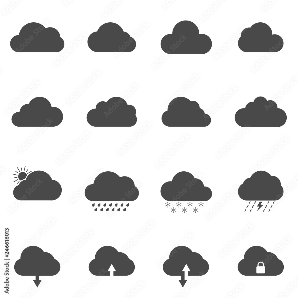 Cloud icons different versatile shape weather and computer storage Cloud icons different versatile shape weather and computer storage