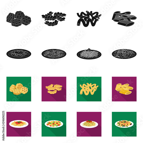Vector illustration of pasta and carbohydrate symbol. Set of pasta and macaroni stock symbol for web.