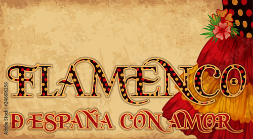 Flamenco. From Spain  with love.   Invitation background with flamenco clothes, vector illustration
