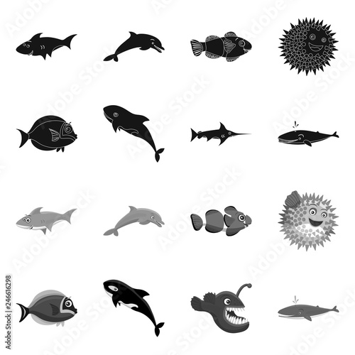 Vector design of sea and animal sign. Set of sea and marine stock symbol for web.