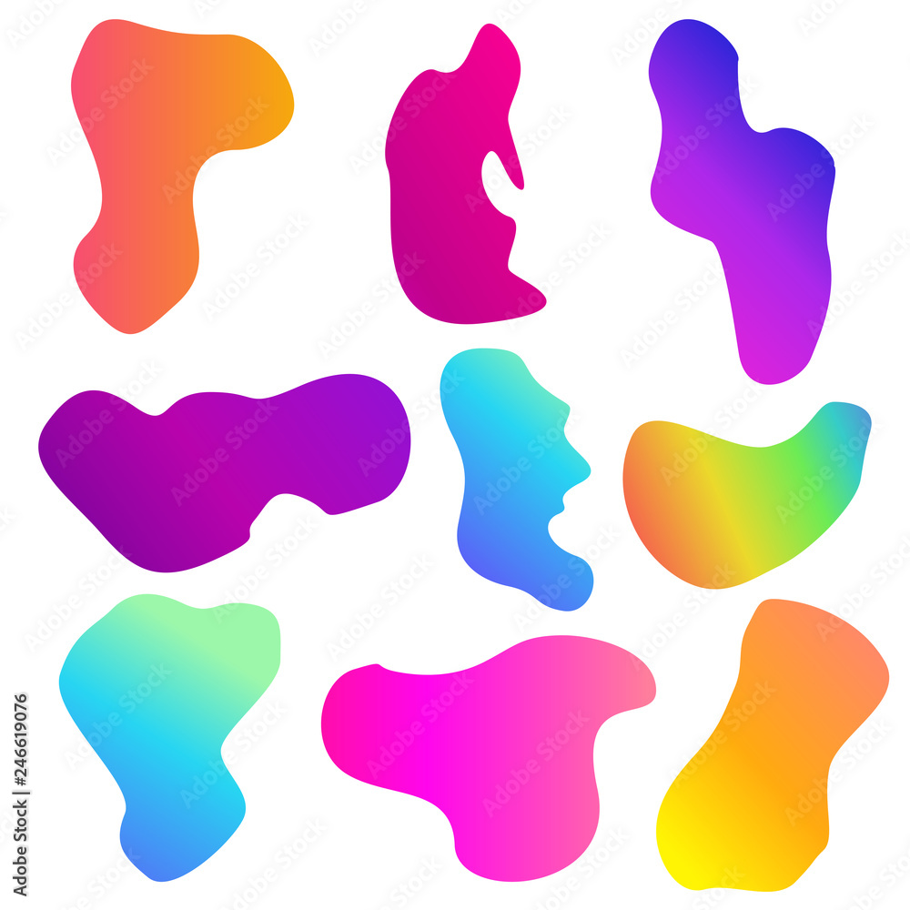 Abstract vector fluid gradient iridescent shapes.