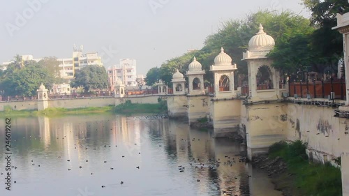 Lakhota lake Jamnagar city Gujarat stock video I
Lake with a beautiful golden shine and birds in it stock video photo