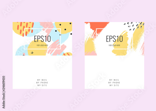 Creative doodle art business cards with shapes and textures. Pastel color illustration. memphis style namecard.