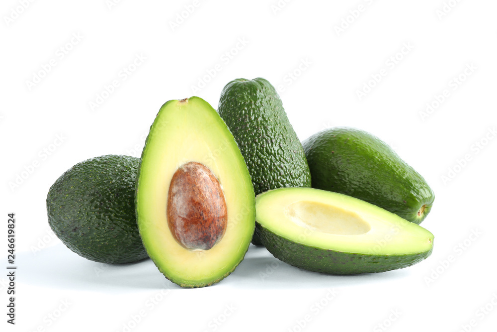 Ripe sliced avocado on white background Ripe sliced avocado on white background