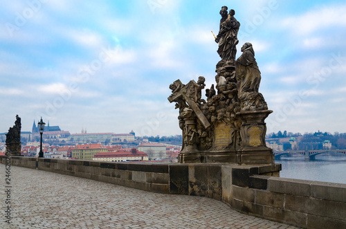 Sculptural compositions of Charles Bridge, Prague, Czech Republic. Madonna and St. Bernard