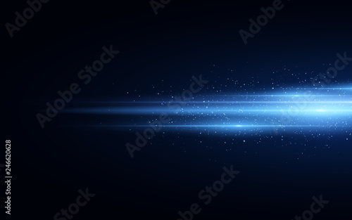 Modern blue light effect isolated on black background. Blue glitters. Glowing lines with sparkles. Blurred light trails. Vector illustration