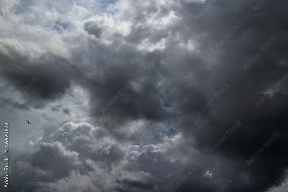 Dark stormy sky. Gloomy clouds. Overcast weather Dark stormy sky. Gloomy clouds. Overcast weather