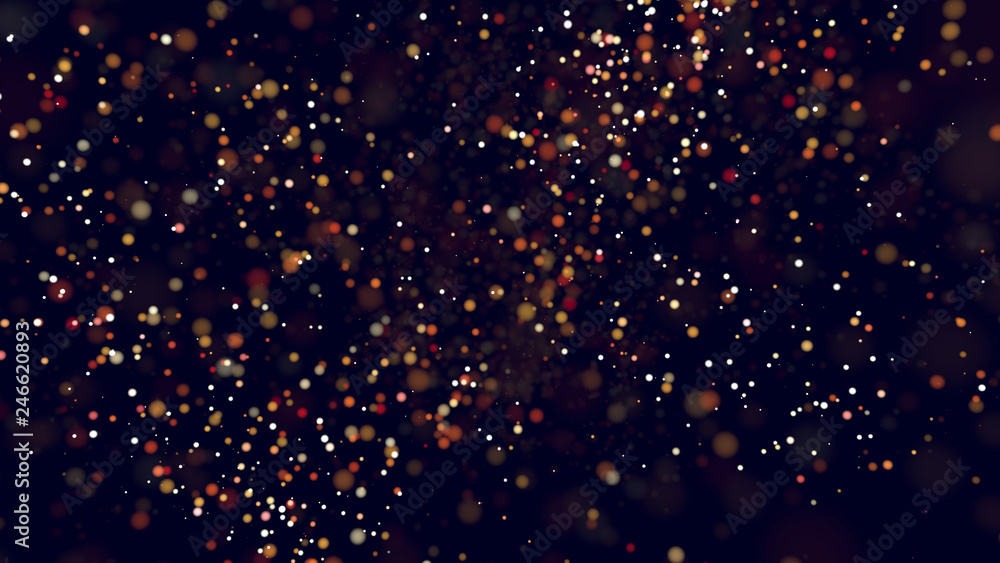 Abstract colorful bokeh defocused particles on the black background