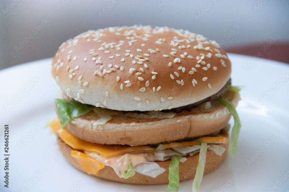 Big burger. Food fast food restaurant. Wrong food. Cholesterol Big burger. Food fast food restaurant. Wrong food. Cholesterol