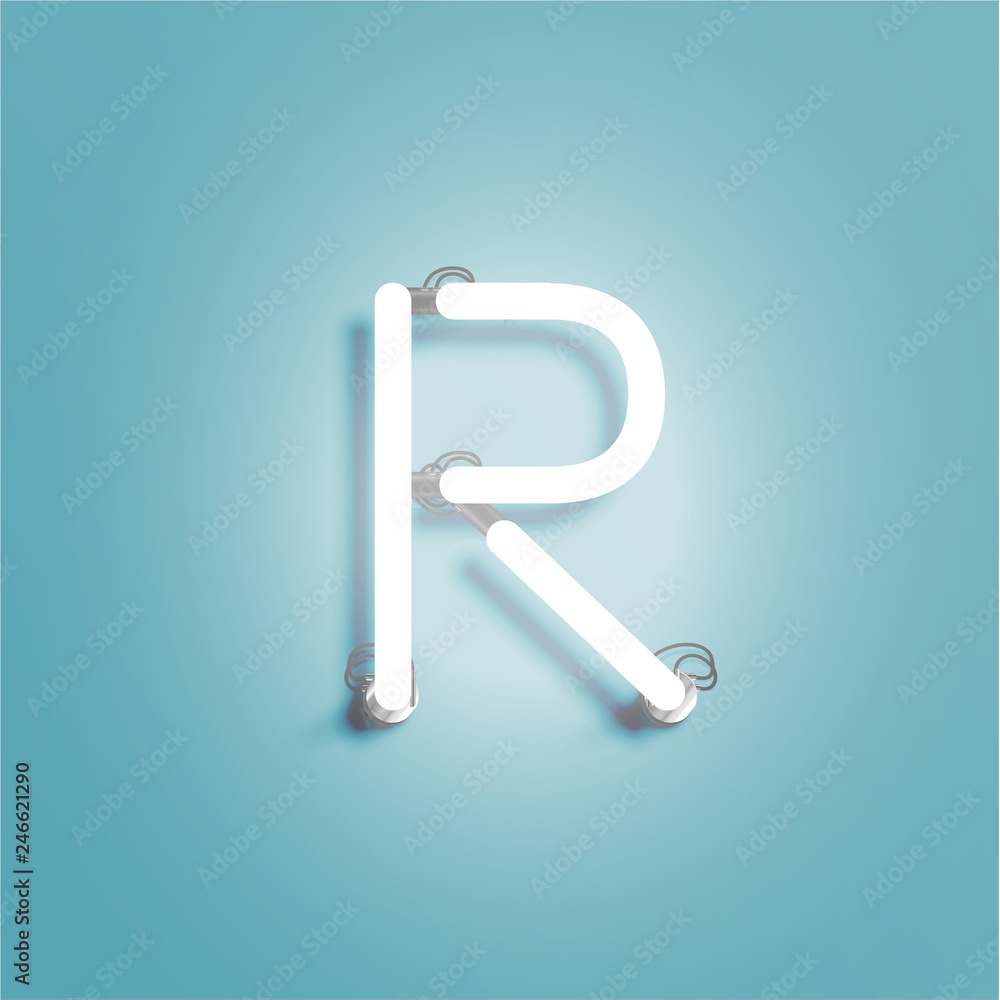 Realistic neon character from a font set, vector illustration Realistic neon character from a font set, vector illustration