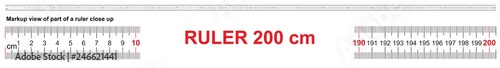 Ruler 200 cm. Precise measuring tool. Ruler scale 2,0 meter. Ruler grid 2000 mm.