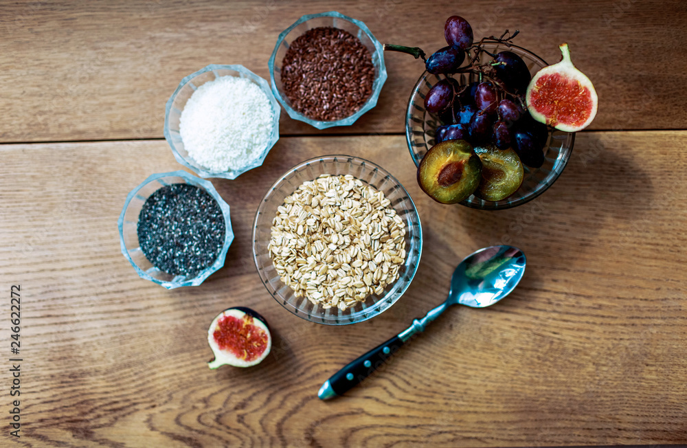 Food Healthy breakfast Background Diet organic and vegetarian view Natural fruit health concept Space Granola bowl Food Healthy breakfast Background Diet organic and vegetarian view Natural fruit health concept Space Granola bowl