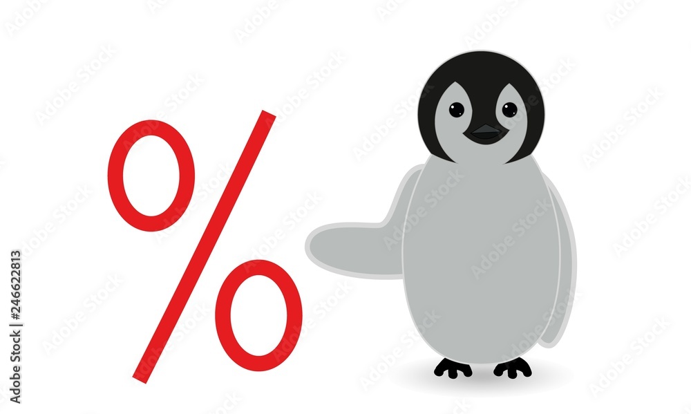 Obraz premium penguin showing some offer sign and doing some marketing sales