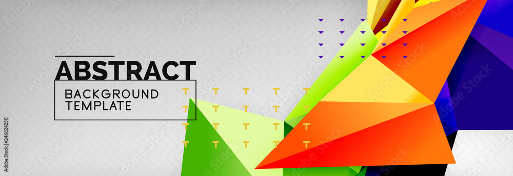 Mosaic triangular 3d shapes composition, geometric modern background. Triangles and polygons design