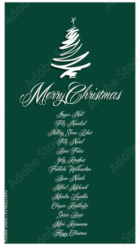 Green Merry Christmas Card all languages illustration 1