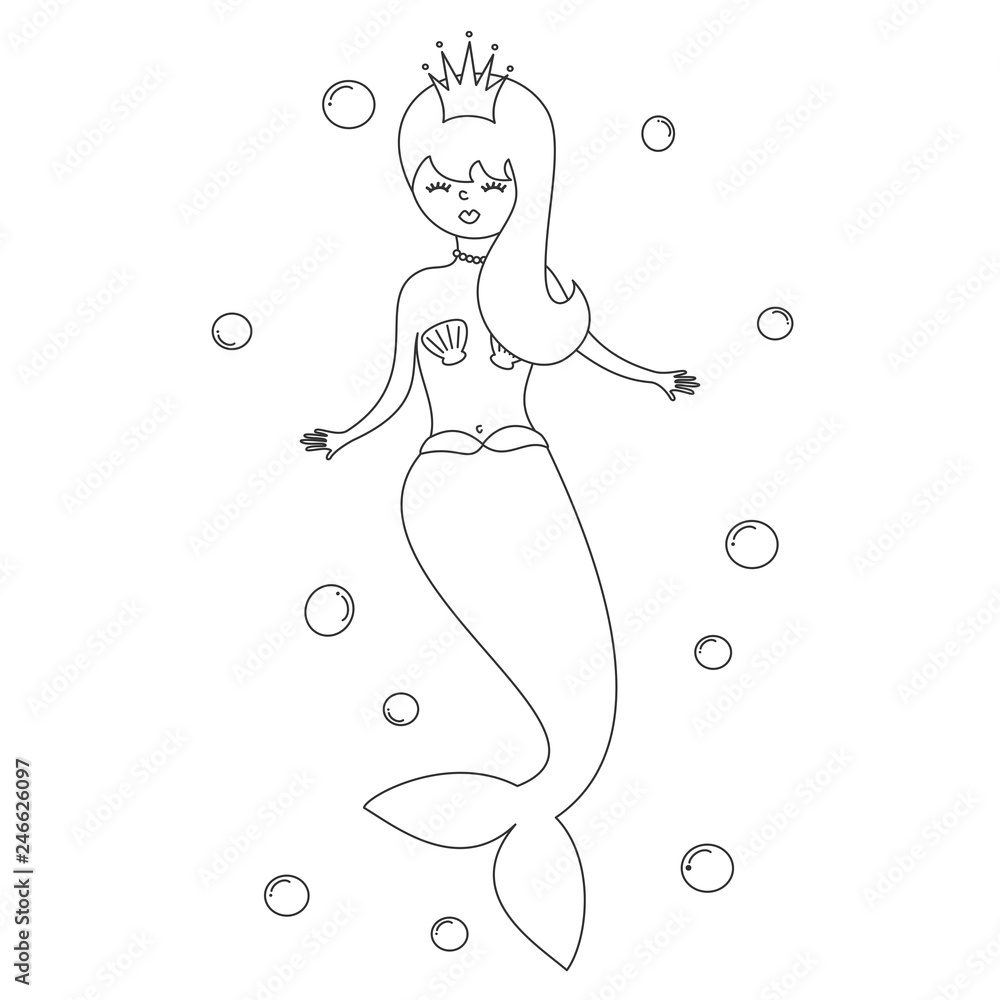 cute cartoon black and white mermaid vector illustration for coloring art cute cartoon black and white mermaid vector illustration for coloring art