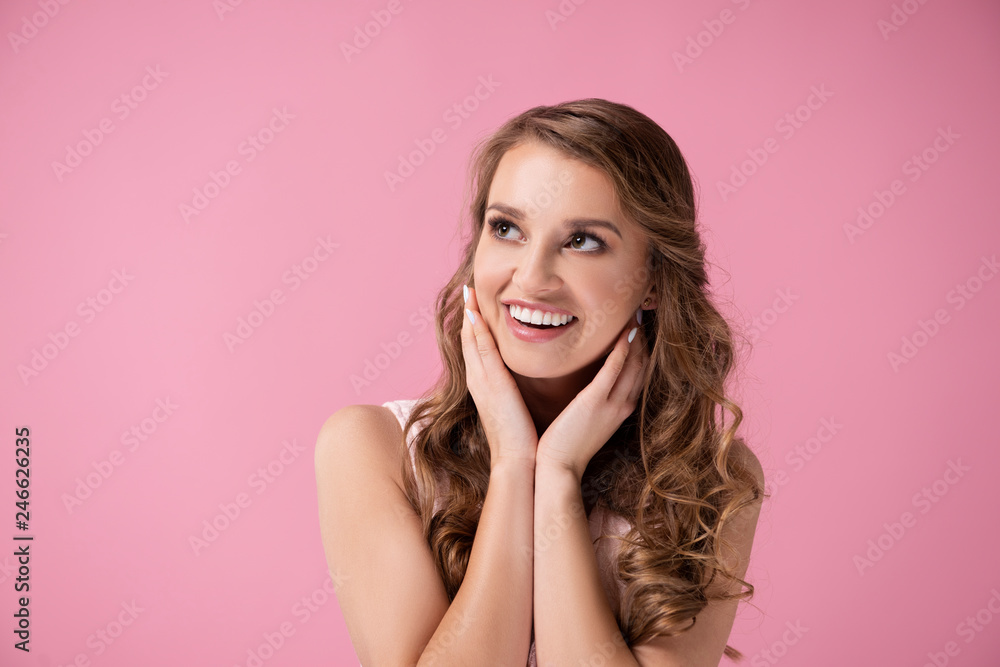 Excited girl looking at copy space Excited girl looking at copy space