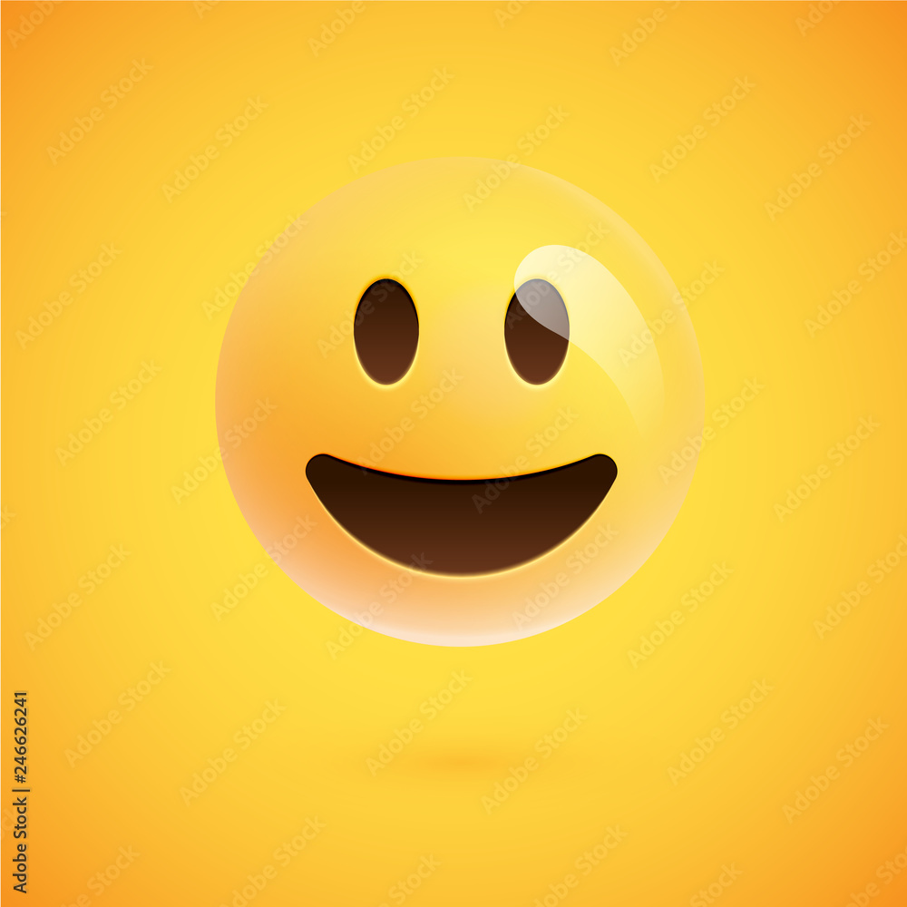 Fototapeta premium Realistic yellow emoticon in front of a yellow background, vector illustration