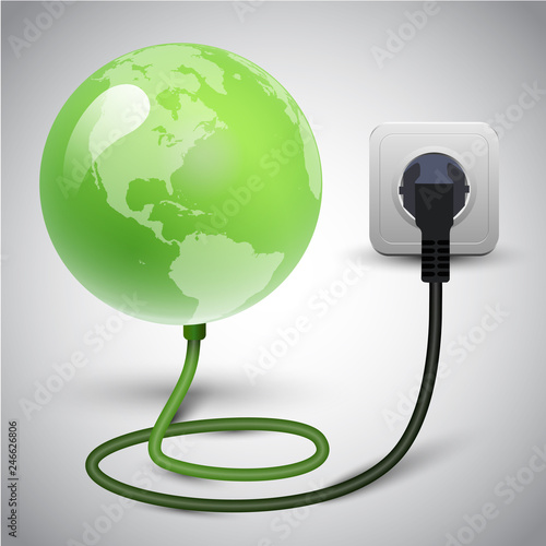 Vector illustration of earth globe with power cable