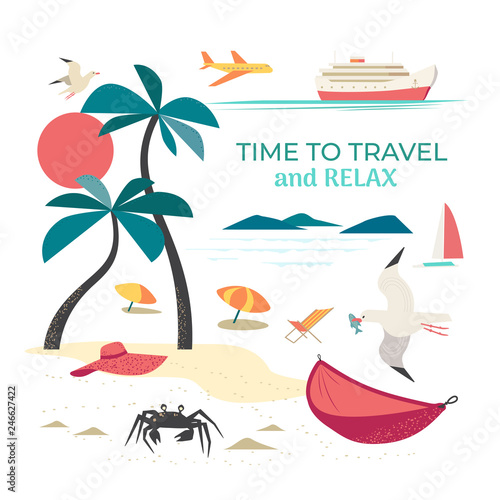 Escape to the island icons set