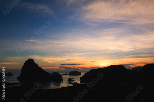Silhouette Travel mountainous near the sea. Samed Nang Chee viewpoint  tropical area Phang Nga Thailand