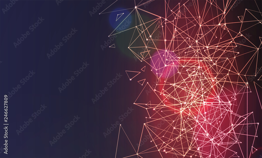 Obraz premium Abstract polygonal colorful background with connected dots and lines, connection structure, futuristic hud background, high quality image with blurred parts