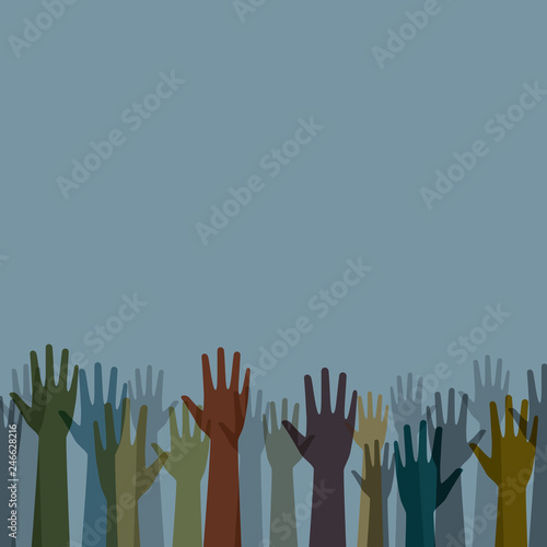 Earth tone color diverse raised hands vector graphic template design