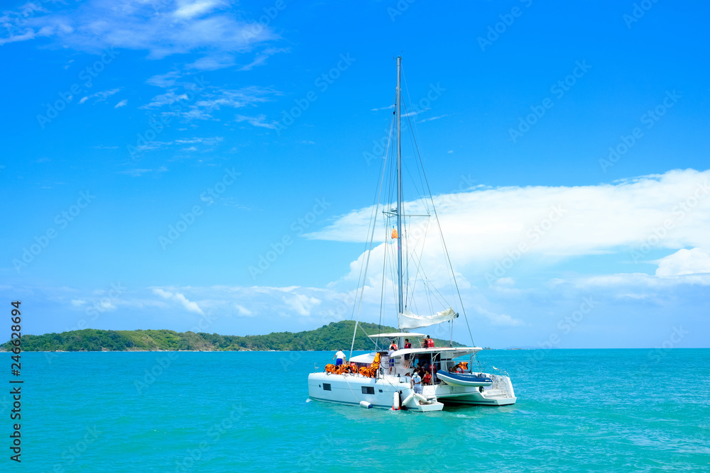 Tourists boat sailing in the sea in Thailand Tourists boat sailing in the sea in Thailand