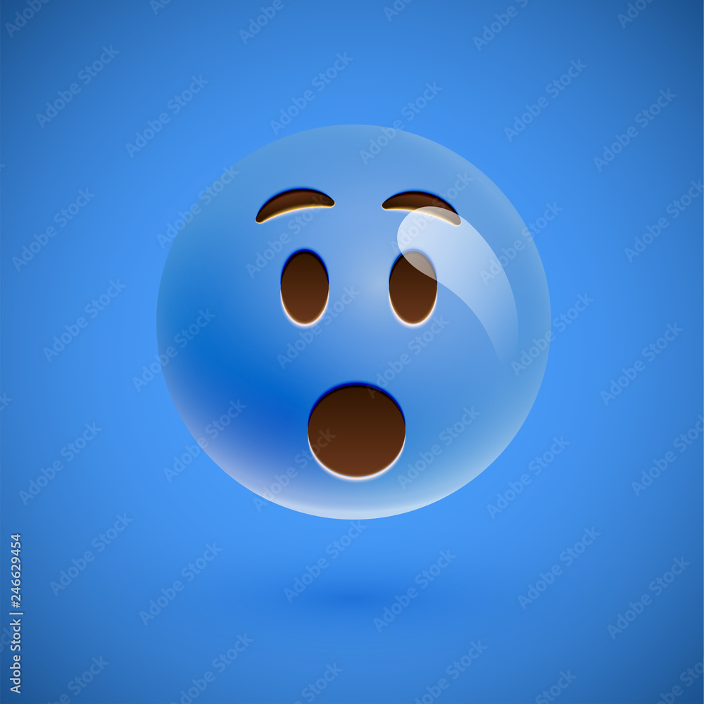 Fototapeta premium Blue realistic emoticon smiley face, vector illustration