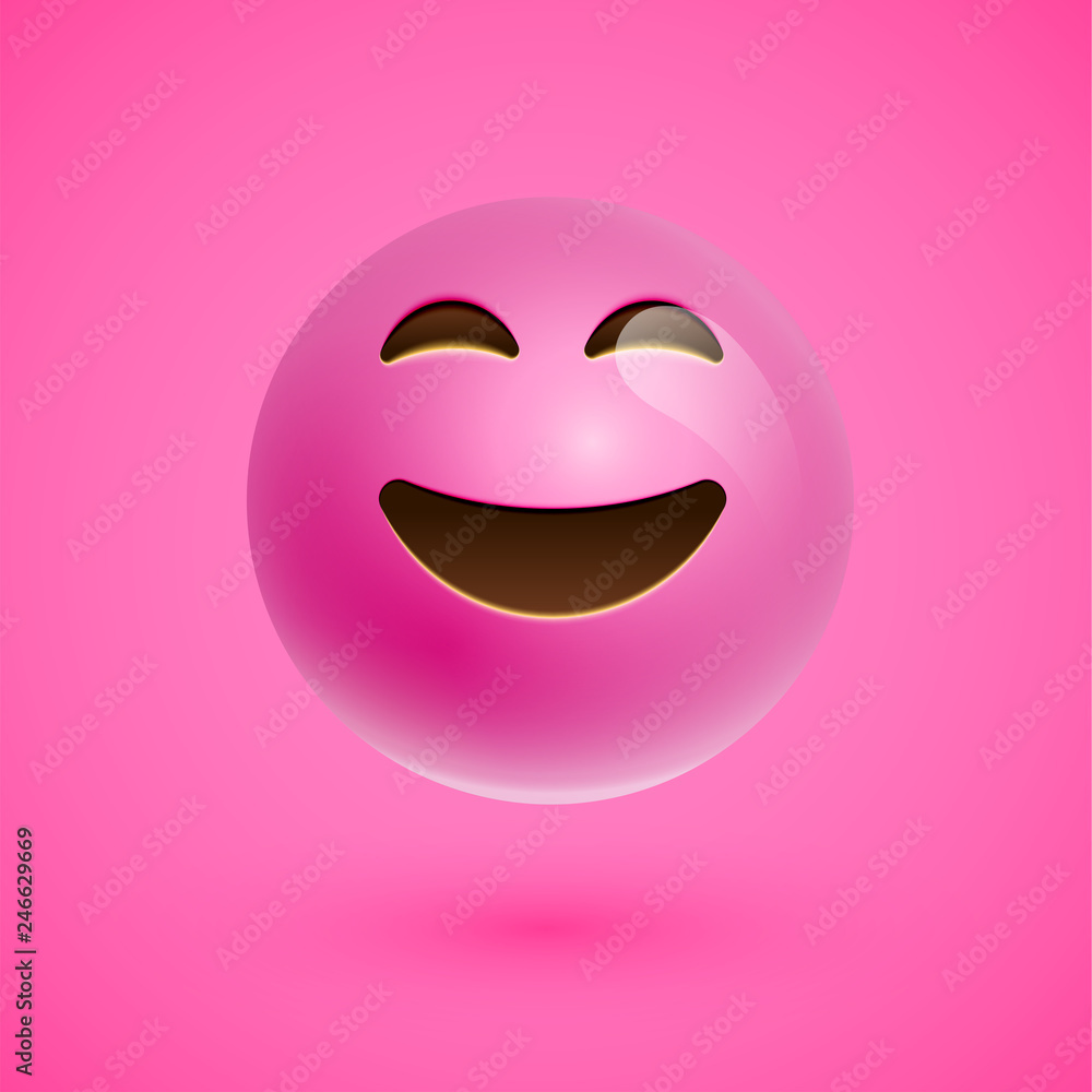 Fototapeta premium Pink realistic emoticon smiley face, vector illustration